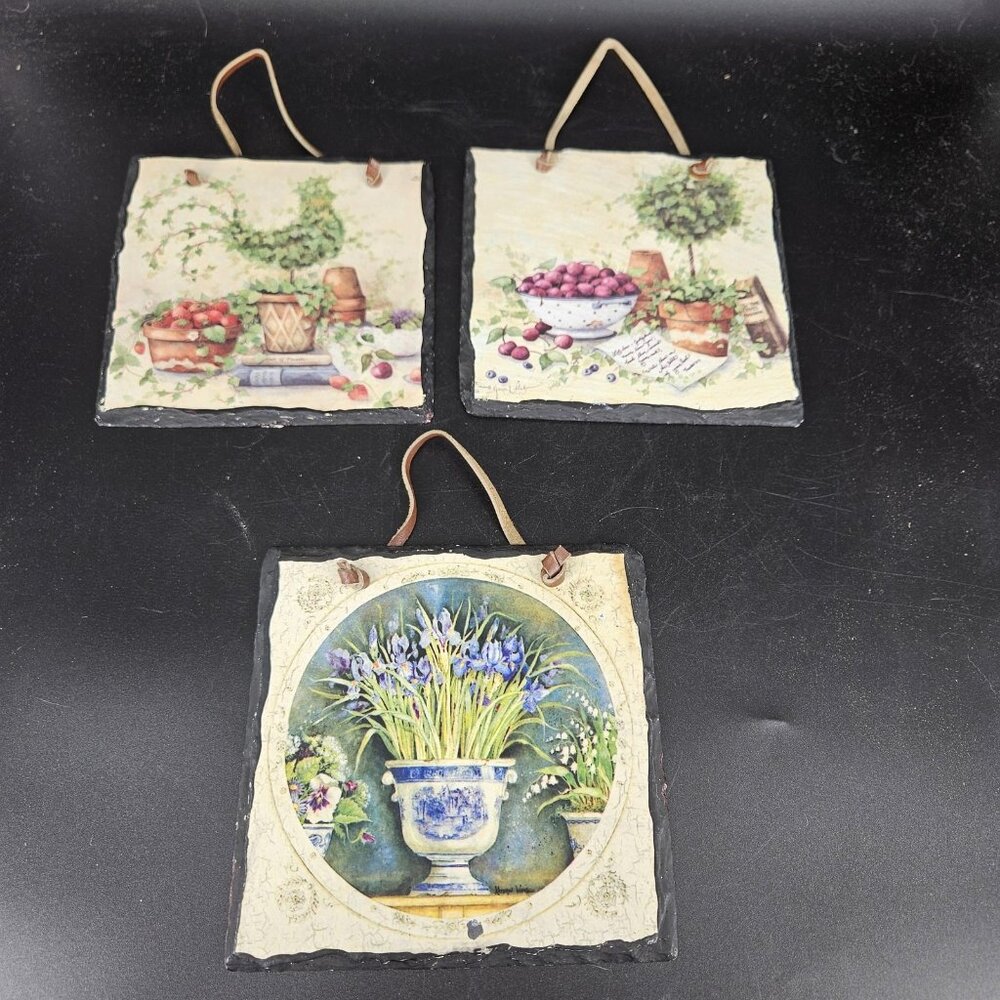 Decorative Slate Wall Art Set 3 Annie LaPoint Botanical Garden Kitchen Evergreen